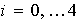 $i=0,\ldots 4$